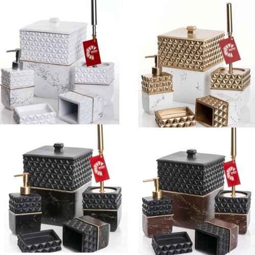 MUKKO HOME BATHROOM ACCESSORIES 5 PİECES BATHROOM SET,RESISTANT RESIN MATERIAL LIQUID SOAP TRASH CAN DISPENSER,SOLID SOAP BUBLE