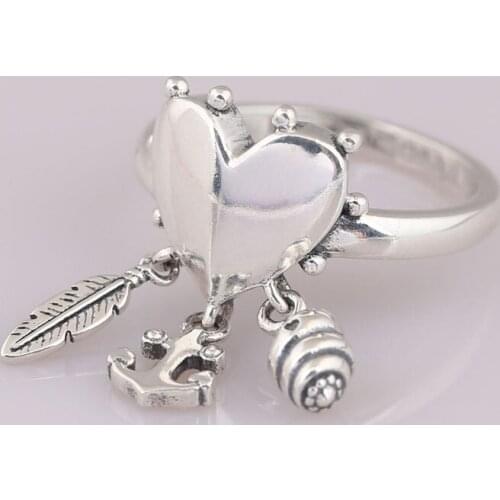 Authentic S925 Spiritual Symbols Ring Anel With Spiritual Feather For Women Wedding Party fit Lady Fine Jewelry