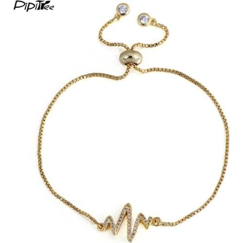 Pipitree CZ Zircon Pave Lightning Electrocardiogram Charm Bracelet Classic Jewelry Adjustable Chain Link Bracelets for Men Women