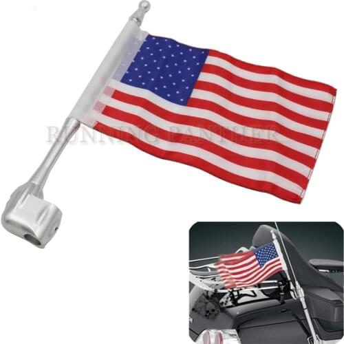 Custom Motorcycle Black Rear Side Mount Flag Pole with USA Flag For Honda GoldWing GL1800 2001-2011 Luggage Rack