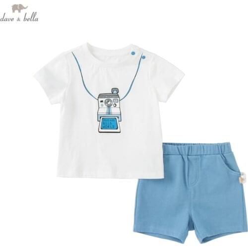 DBH16428 dave bella baby boys summer casual cartoon print clothing sets kids boy fashion short sleeve sets children 2 pcs suit