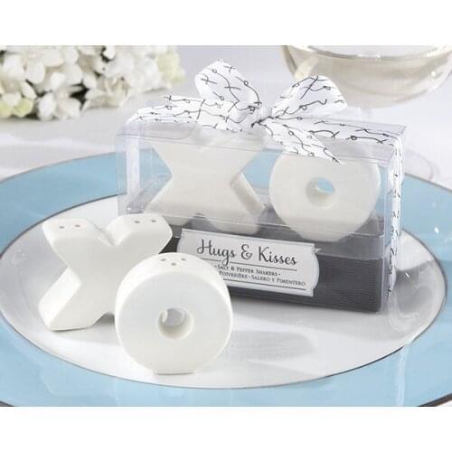 Porcelain XO hugs and kisses salt and pepper shakers wedding favors bridal shower