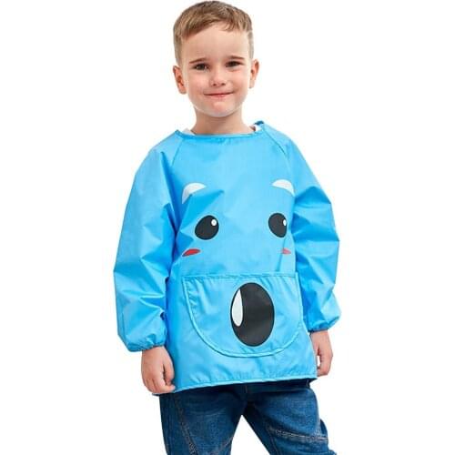 Children Painting Apron With Pocket Kids Waterproof Long Sleeve Art Smock Apron Girls Boys Cartoon Painting Aprons