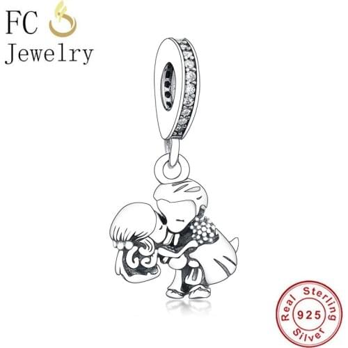 FC Jewelry Fit Original Brand Charm Bracelet 925 Silver Boy Girl Love Kiss Bead For Making Marry Anniversary Berloque 2020 DIY