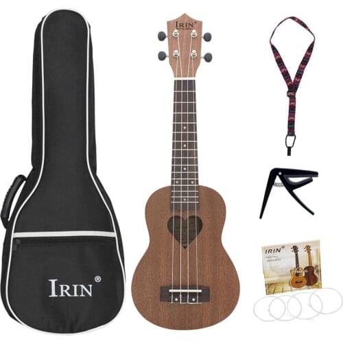 21inch Sapele Ukulele Hawaiian Small Guitar 4-string Ukulele Heart-shaped Sound Hole Musical Instrument