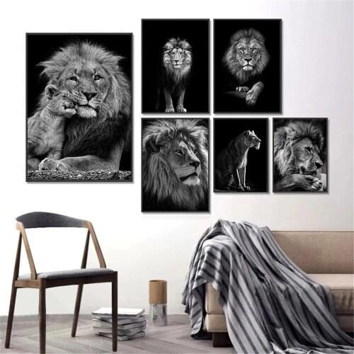 African Wild Animal Canvas Poster Black And White Lion Wall Art Print Painting Modern Nordic Wall Pictures For Living Room Decor