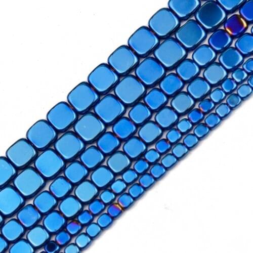 JHNBY Blue Flat Square Hematite Natural Stone 4/6/8mm Spacers Handmade Loose Beads For Jewelry Making Diy Bracelets Accessories