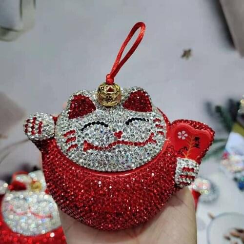 Ceramic lucky cat tea pot with lid inlaid diamond teapot household airtight pot food container cute candy snack storage tank