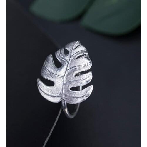 Real S925 Sterling Silver Natural Designer Fine Jewelry Monstera Leaves Ring Adjustable Rings for Women Bijoux