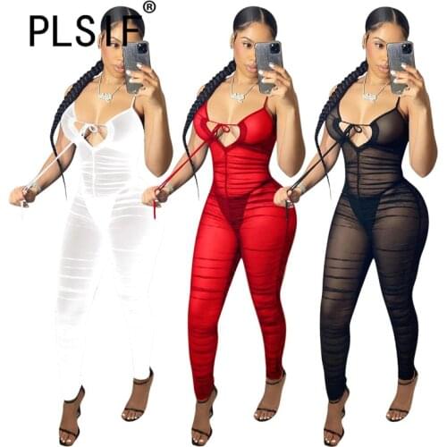 Gauze Bandage Romper Women Jumpsuit Summer Skinny Club Full Length Overalls New Fashion