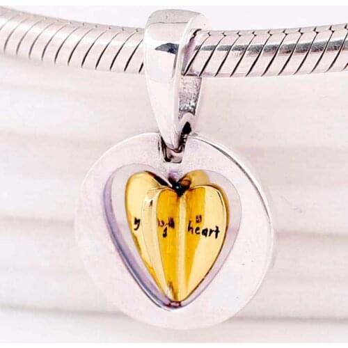 Original Shine Mums Golden Heart Engraved Dear Mum Pendant Beads Fit 925 Sterling Silver Charm Europe Bracelet DIY Jewelry