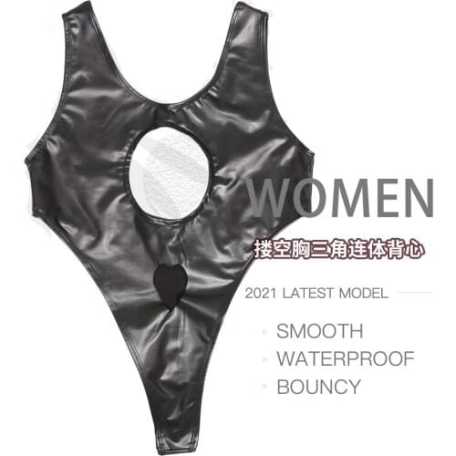 Oil Glossy Faux Latex PU Leather Catsuit High Cut Thong Bikini Bodysuit Swimwear Backless Tights Bodystocking Swimsuit Sukumizu