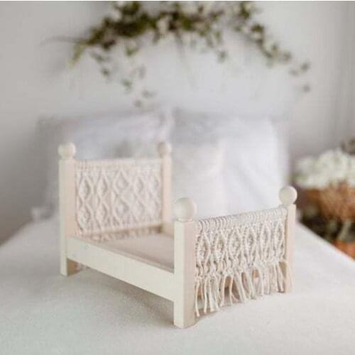 Newborn Posing Mini Bed Baby Photo Shooting Props Cotton Rope Weave Wooden Crib Infant Photograph Accessories