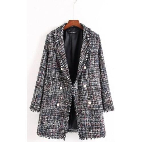 Fashion Lattice Jacket Coat Women 2020 Autumn Winter Long Sleeve Pearl Buttons Jacket Office Lady Jacket Female Outerwear