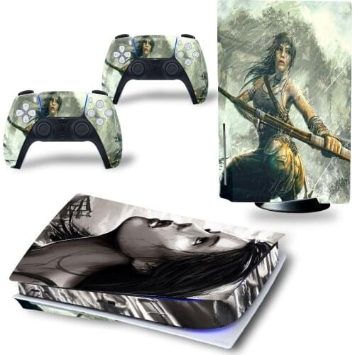 Tomb Raider Style PS5 Disc Edition Skin Sticker for Playstation 5 Console & 2 Controllers Decal Vinyl Protective Skins Style 1