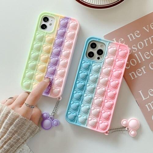 Push it Mouse Reliver Stress Rainbow Phone Case For iPhone 12Pro Max 11 12 Mini XS Max XR 7 8 Plus X SE 2020 Soft Silicone Cover