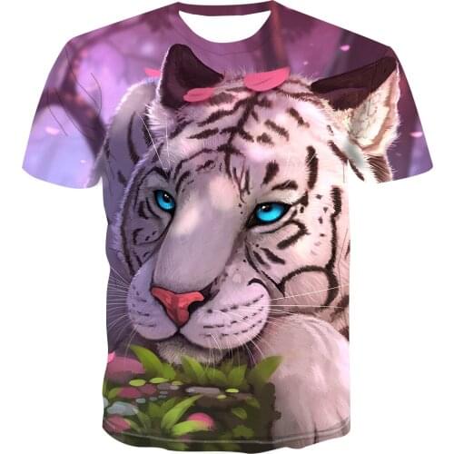 2021 New 3D Lion T-shirt Mens Animal T-shirt Fun T-shirt Slim 3D Printing Oversized Top Summer Kids