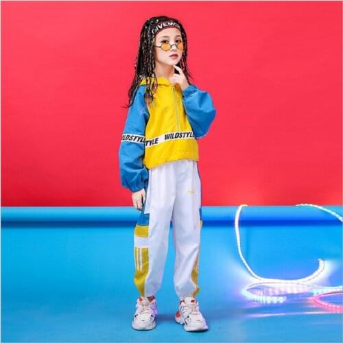 Spring New Childrens Clothing Girls Sets Hip-hop Jazz Dance Costumes Hooded Coat Pant 2Pcs Catwalk Costumes Kids Hip-hop Suits
