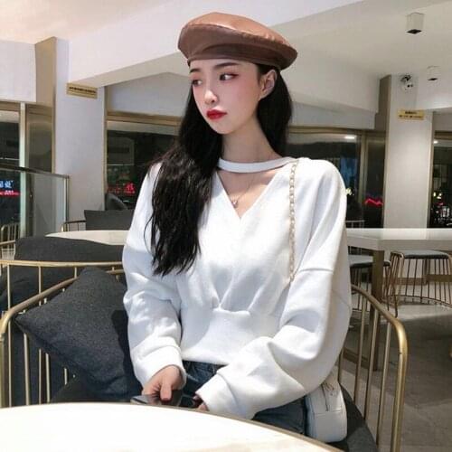 New Korean T-shirts Two Side Wear Blusas Mujer Fashion Halter Women Plus Size Tops Black White 2021 Fall Casual Long Sleeve Tees