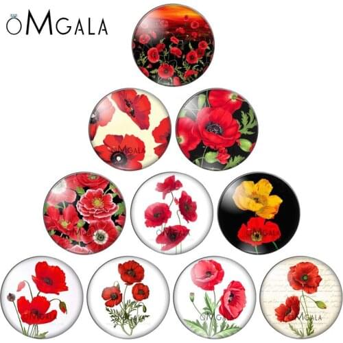 New Beautiful Plant Red Flowers Patterns 10pcs 12mm/18mm/20mm/25mm Round photo glass cabochon demo flat back Making findings