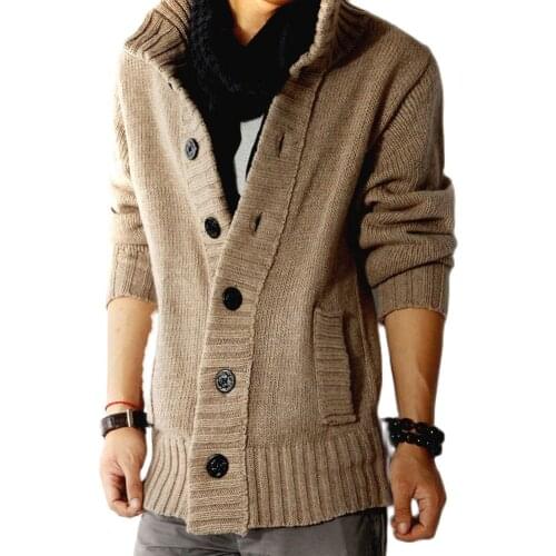 Autumn Winter Sweater Men Cardigan SweatersThickened Warm Coat Stand Collar Buttons up Pockets Knitted Sweater Mens Cardigans