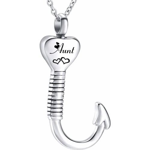Cremation Urn Necklace for Ashes Fish Hook Charms Heart Pendant Necklace Keepsake Cremation Jewelry for Men Women Ashes