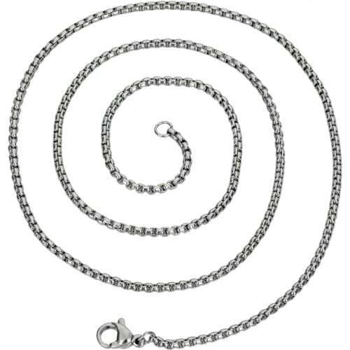 TUMBEELLUWA 2mm Square Rolo Stainless Steel Chain Necklace Men Women Jewelry 19 inches
