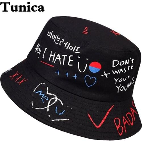 New Letters Graffiti Print Fisherman Hat Fashion Outdoor Fishing Hat Casual Hats Cotton Wild Panama Bucket Hat Hip Hop Basin Hat
