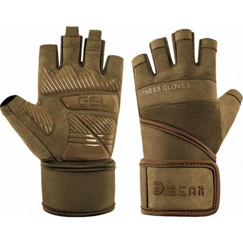 Bodybuilding Gym Gloves Weightlifting Dumbbell Silicone Anti-Slip Fitness Training With Belt Crossfit Workout Wrist Protector