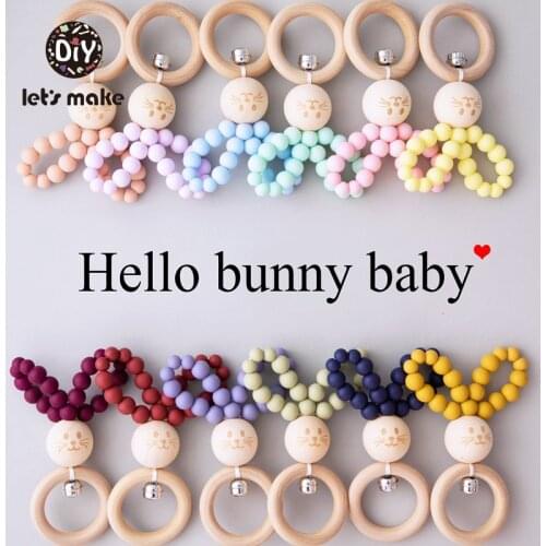 Lets Make Baby Toys Rattles For Newborns Music 1PC 0-12 Months Maple Bunny Ear Rabbit Cat Wooden Ring Silicone Beads Bed Bell