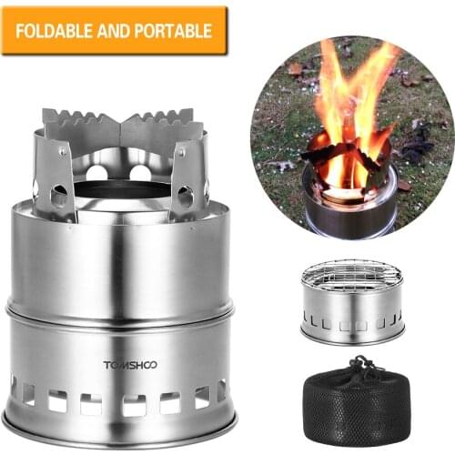 TOMSHOO Portable Folding Wood Burning Stove Stainless Steel Alcohol Stove Outdoor Camping Hiking Backpacking Picnic BBQ Camping Equipment for Survival Travel Outdoor