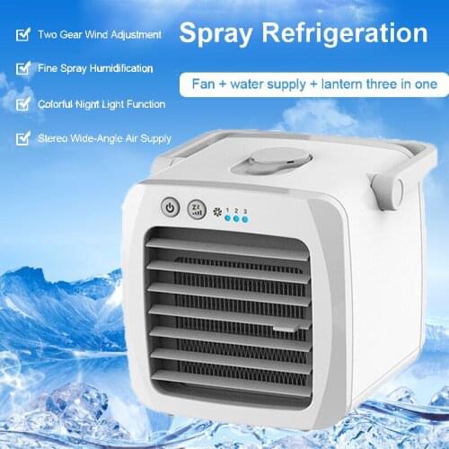 Portable Air Conditioner Small USB Desktop Air Cooler Built-in Ice Box Cooling Fan Strong Wind Night Light Features
