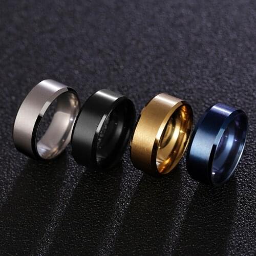 Simple stainless steel matte matte ring 8MM double beveled blank natural jewelry ring