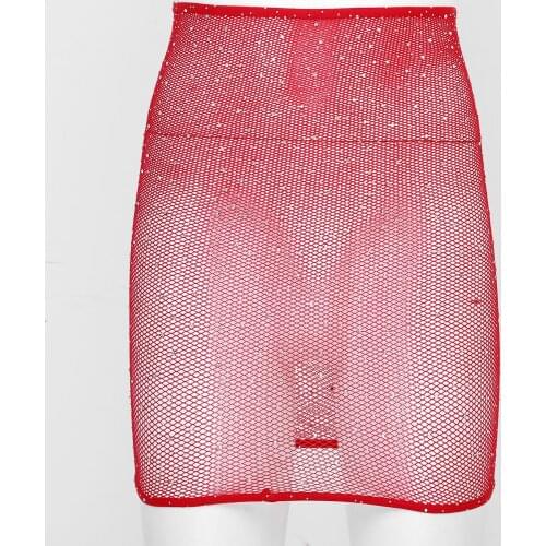 Transparent Mesh Skirts Bodycon Dress Strapless Sexy Rhinestone Women See Through Micro Mini Skirt Night Clubs Party Erotic Wear