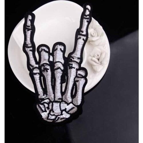 DIY Punk Embroidery Stripe Patch Skull Middle Finger Iron On Patches On Clothing For Jacket Fabric Accessories Applique
