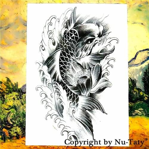 SHNAPIGN Lotus carp Temporary Tattoo Body Art Flash Tattoo Stickers 21*15cm Waterproof Tatoo Car Styling Home Decor Wall Sticker