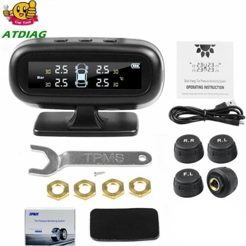 TPMS Car Tire Pressure Alarm Monitor System Real-time Display Attached to glass wireless Solar power tpms with 4 sensors