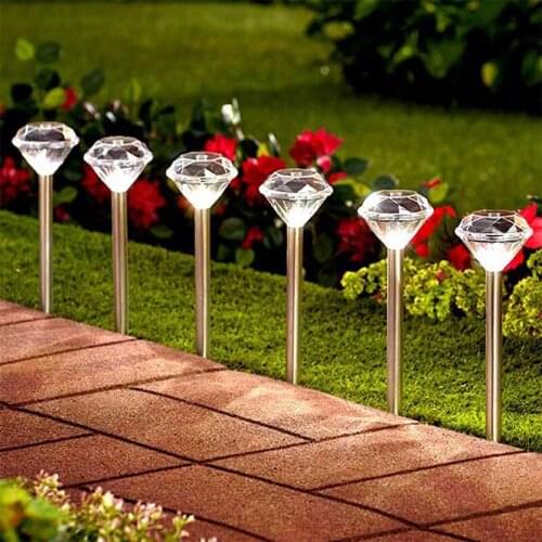 Solar light straight pole diamond lawn lamp 2pcs outdoor waterproof garden park villa path landscape decoration lighting lamp