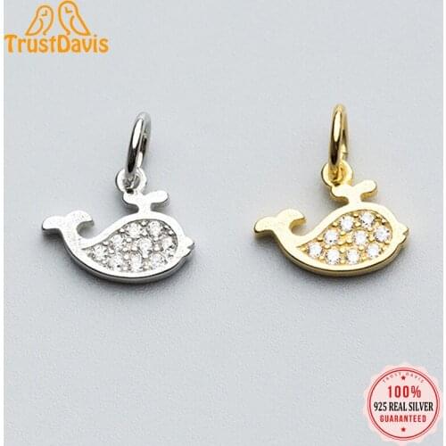 TrustDavis 2021 Fashion Real 925 Sterling Silver Sweet Whale Shiny CZ Charm Pendant Handmade DIY Accessories Fine Jewelry DZ225
