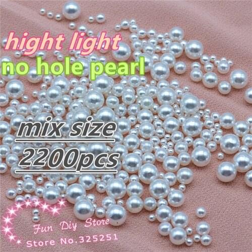Hight light white no hole round pearl 2200pcs/2 3 4 5 6mm garment beads accessories