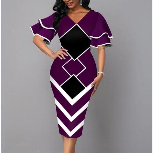 Womens Rope Femme Summer Digital Plaid Print Pencil Dresses Ruffles Short Sleeve High Waist Slim Hips Dress For Woman Vestidos