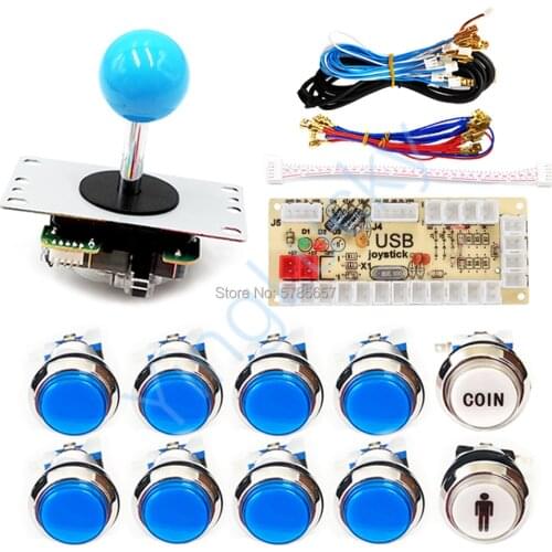 1Player Arcade Game DIY Kit for PC Mame Raspberry Pi With 5V 33mm LED Chrome Buttons 5-pin Sanwa Joystick USB Encoder Cable