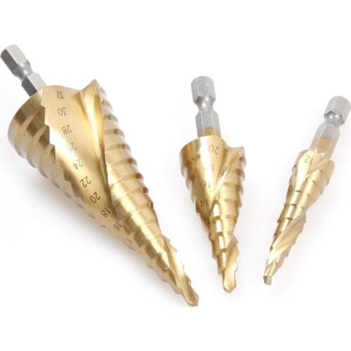Fixmee 1pc HSS Hex Spiral Grooved Step Cone Drills Bit 4mm - 12mm/20mm/32mm Hole Cut