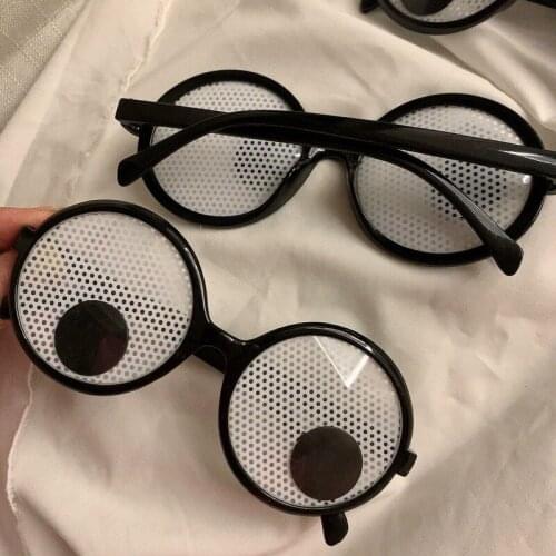10pcs Creative Round Frame Can Turn Eyeballs Funny Cute Party Toys Black Mesh Glasses Props Boys Girls Children Adult