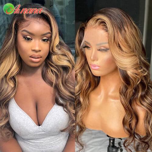 13×4 Lace Frontal Wig For Women Transparent Lace Front Wigs Peruvian Body Wave Highligths Blonde Wavy Human Hair Bleached Knots