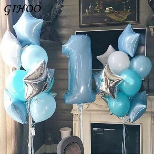 1st Happy Birthday Blue Gold Pink Set Foil Number Balloon One-year-old Kids Helium Latex Balloons Baby Shower Decro Party Supply