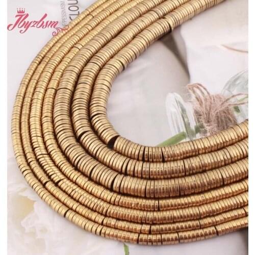 1x3 1x4 1x6mm Gold Heishi Rondelle Spacer Beads Hematite Natural Stone for DIY Women Men Jewelry Making Necklace Bracelet 15"