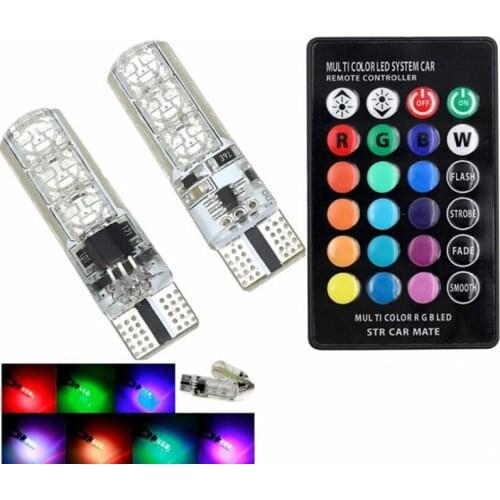 2Pcs/lot Car RGB LED 12V T10 LED RGB T10/192/W5W Remote Controller Reading Wedge Light Signal Lamp