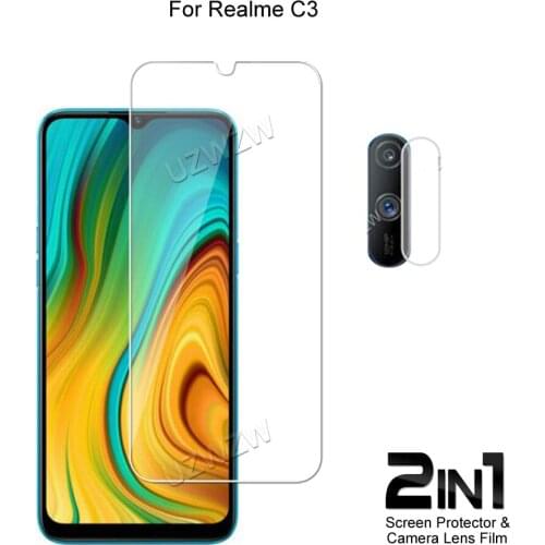 2 in 1 For Realme C3 Camera Lens Film & Screen Protector Guard Protective HD Tempered Glass Explosion Proof Anti-Shock