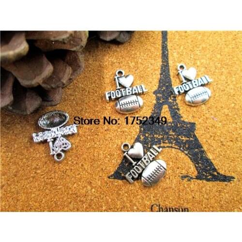 20pcs--I Love Football Charms , Antique Tibetan Silver Tone Love football charm pendants 20x18mm